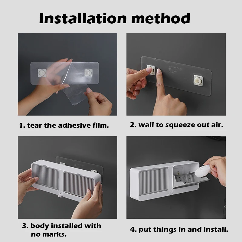 

Bathroom Draining Soap Storage Box with Lid Wall Mounted Non-Punching Bath Soap Dish Shower Soap Holder Case Rack Tray Organizer