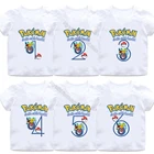 Рубашка для дня рождения с покемоном для мальчиков и девочек хлопковая Футболка с рисунком Пикачу Летняя одежда топы с короткими рукавами и надписью для малышей