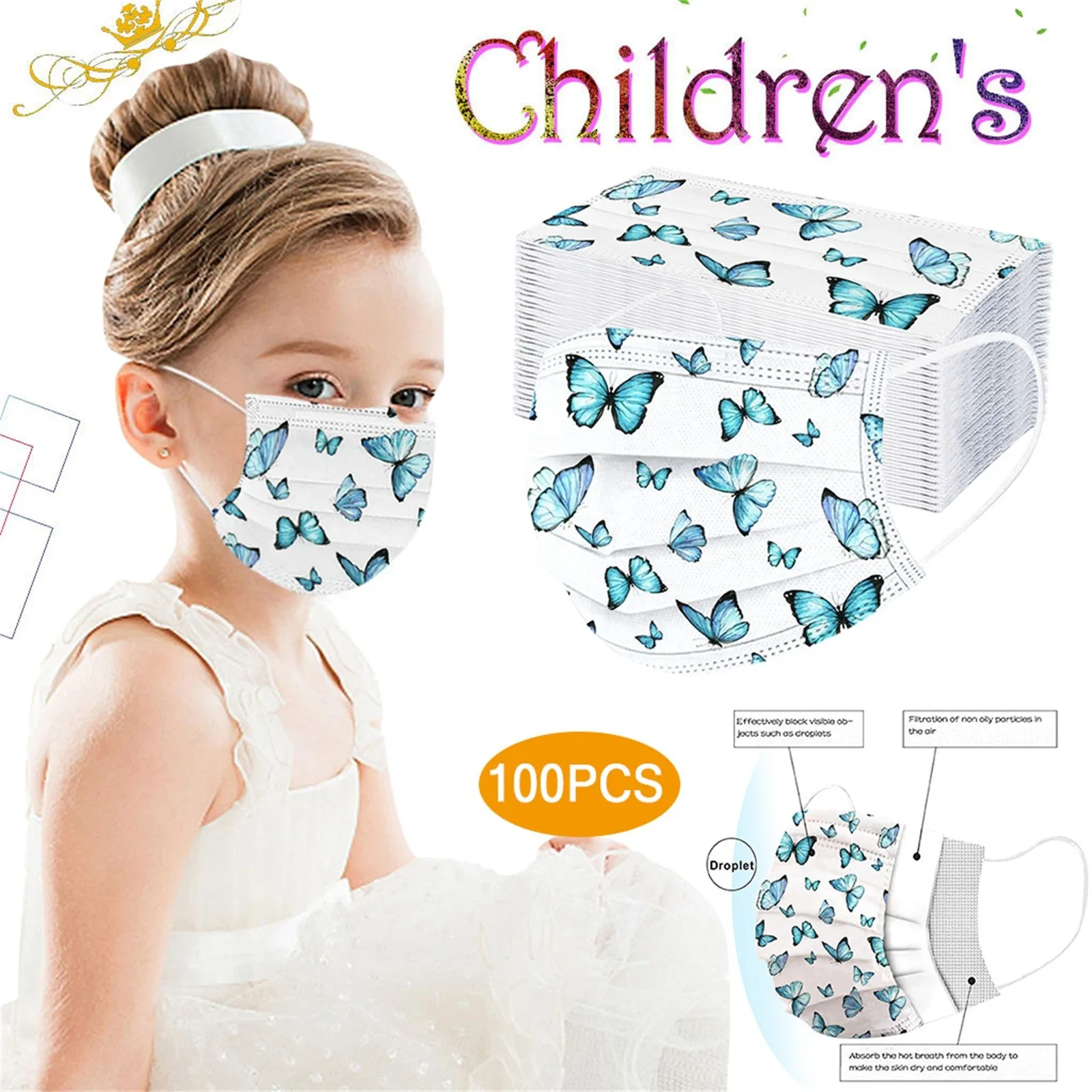 

10/20/50pc Child Butterfly Mask For Kids Disposable Face Masks 3layer Anti-dust Breathable Masks For Girls Outdoor Decoration