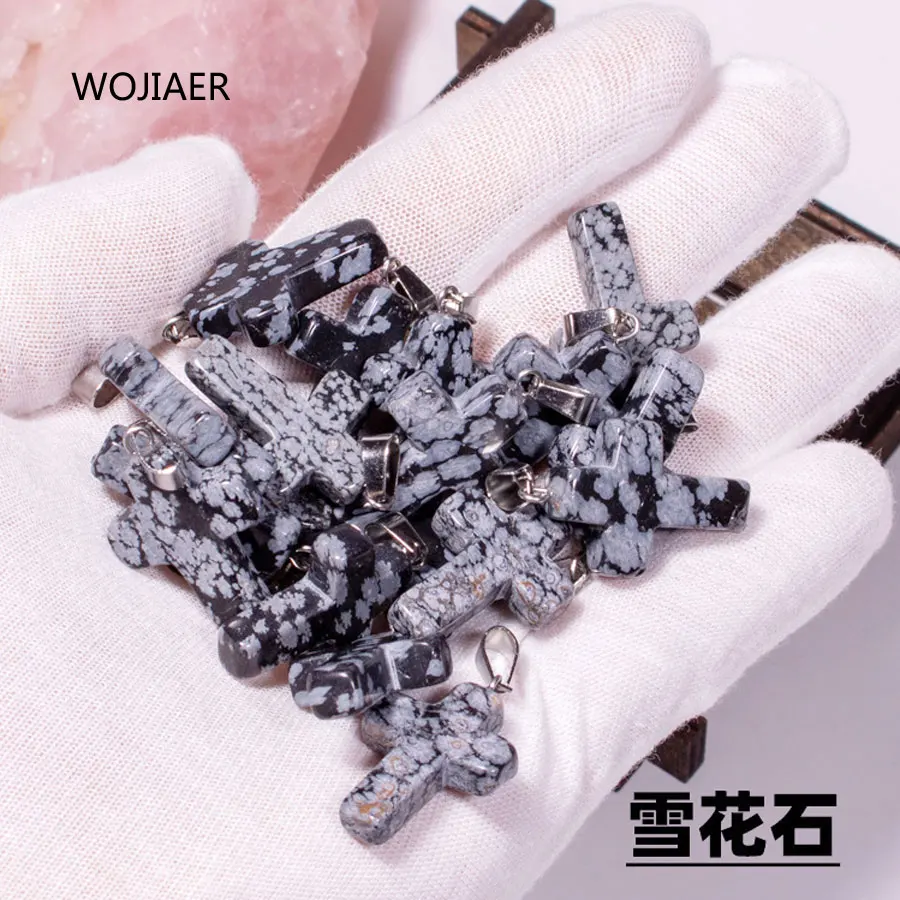 

WOJIAER Stylish Natural Alabaster Gem Stone Cross Pendant Pendulum Stone 25x18x6mm Energy Handmade Jewelry 1PCS ZM0503