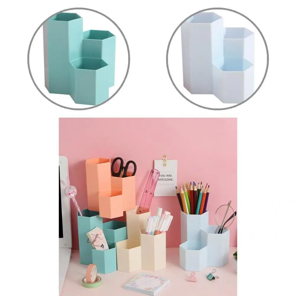 

Durable 3 Grids Eraser Ruler Pen Holder Pencil Caddy Plastic Hexagon