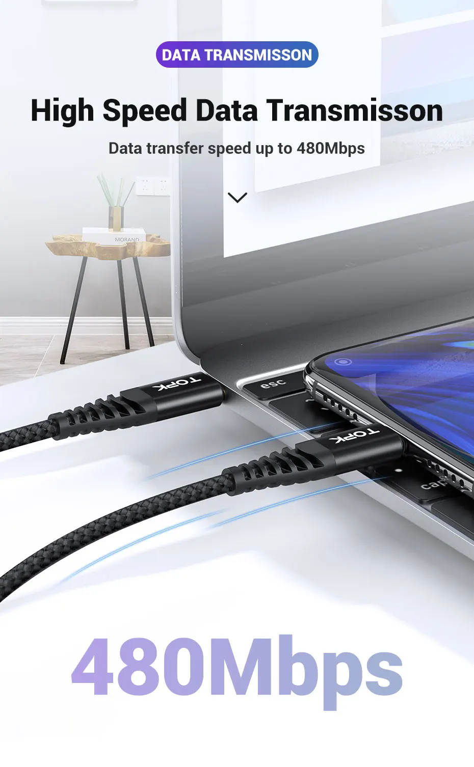 TOPK AP42 60 Вт PD usb type C кабель для USB-C кабель для быстрой зарядки для samsung Xiaomi huawei мобильный телефон USBC Кабель зарядного устройства
