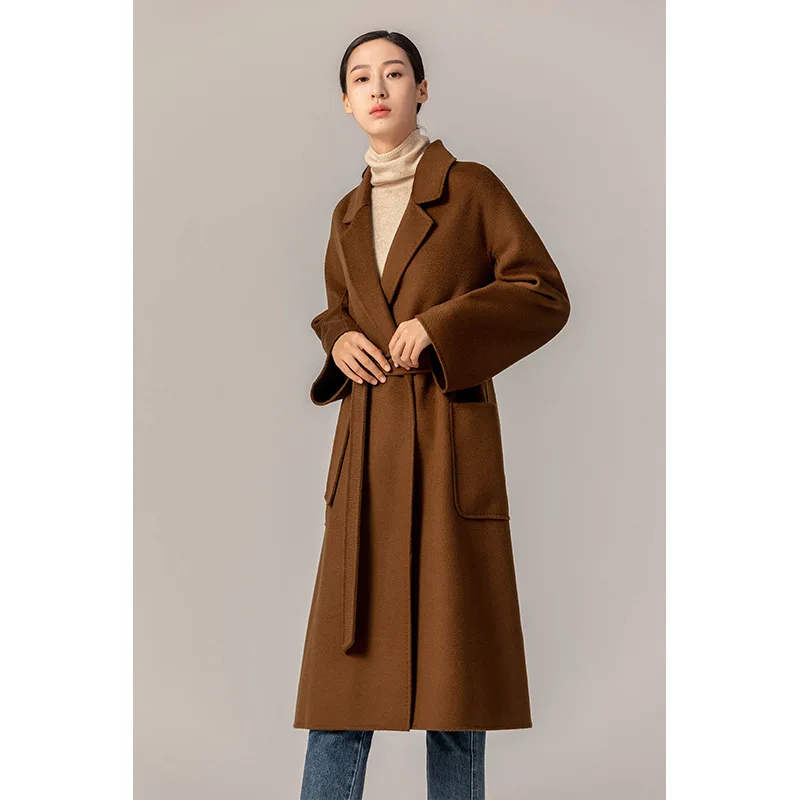

High fashion Ladies double-sided cashmere coat women's medium long femal's luxury woolen coats D02