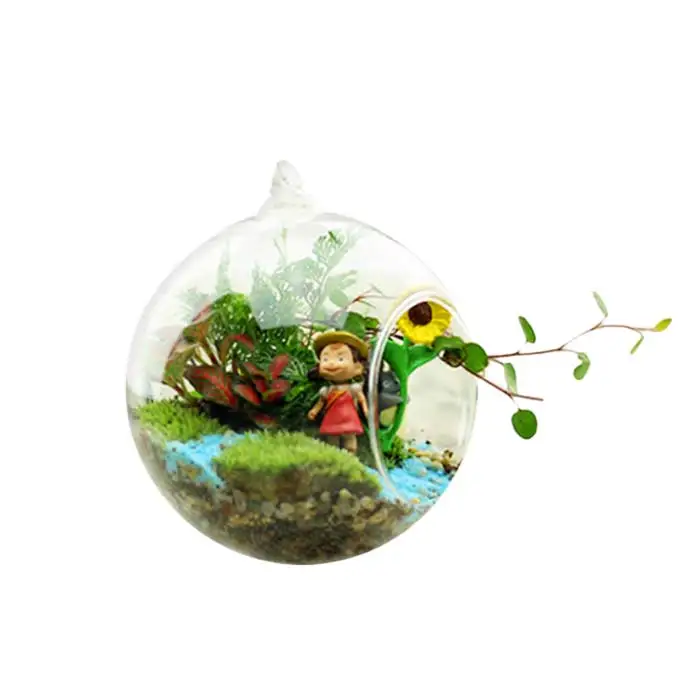 Горячая Прозрачное стекло круглая подвесная гидропонная ваза контейнер офисный