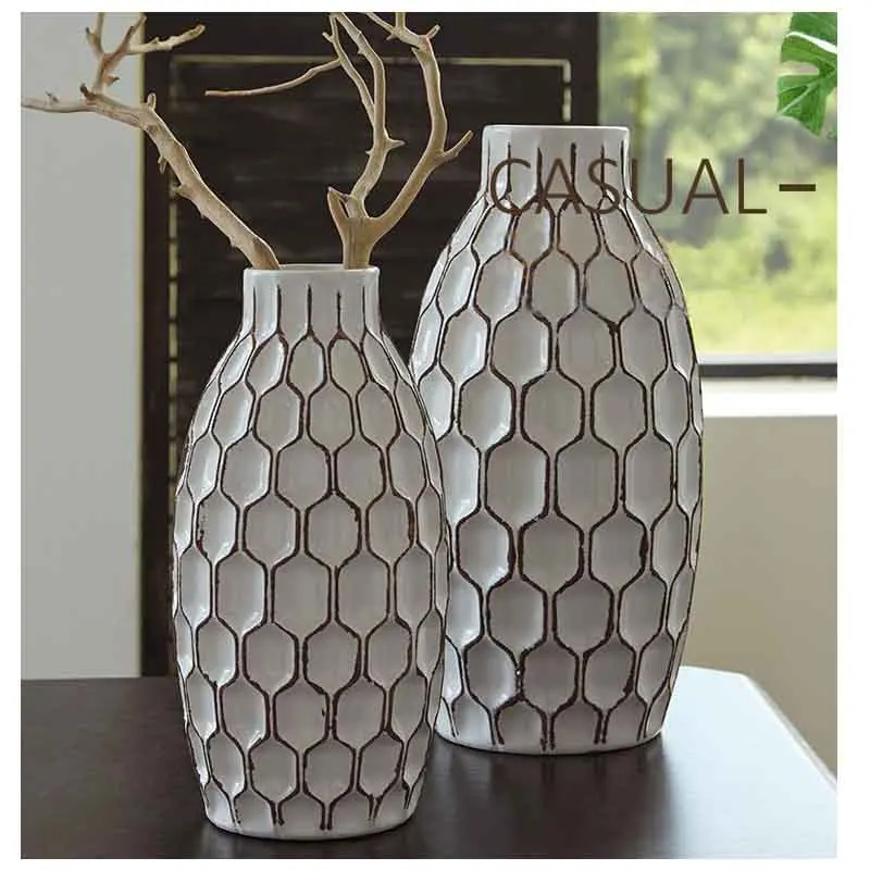 

Retro hexagon flower vase home tabletop vase for dried flowers home centerpiece american style sample room decor set of 2