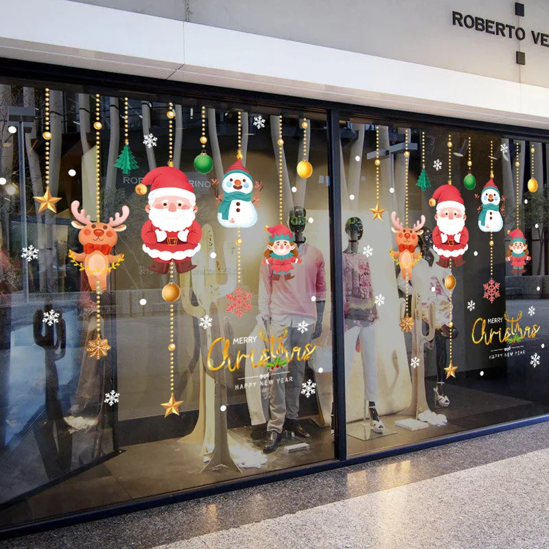 Рождественская Наклейка на стену Санта-Клаус Лось Снеговик стекло статическая