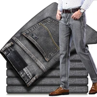 mens jeans autumn denim pants slim straight dark blue regular fit leisure long trousers famous brand jean men hombre