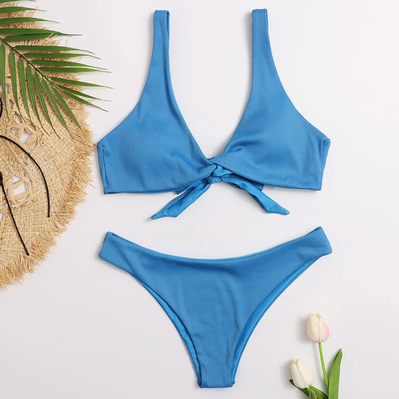 

Ribbed Solid Red Women's Bikini Retro Vintage Push Up Swimsuit 2021 Mujer Low Waist Brazilian Bikini Swimwear Sexy Biquini
