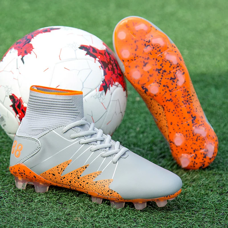 Мужские футбольные бутсы Бутсы длинные шипы TF лодыжки высокие кроссовки Мягкий