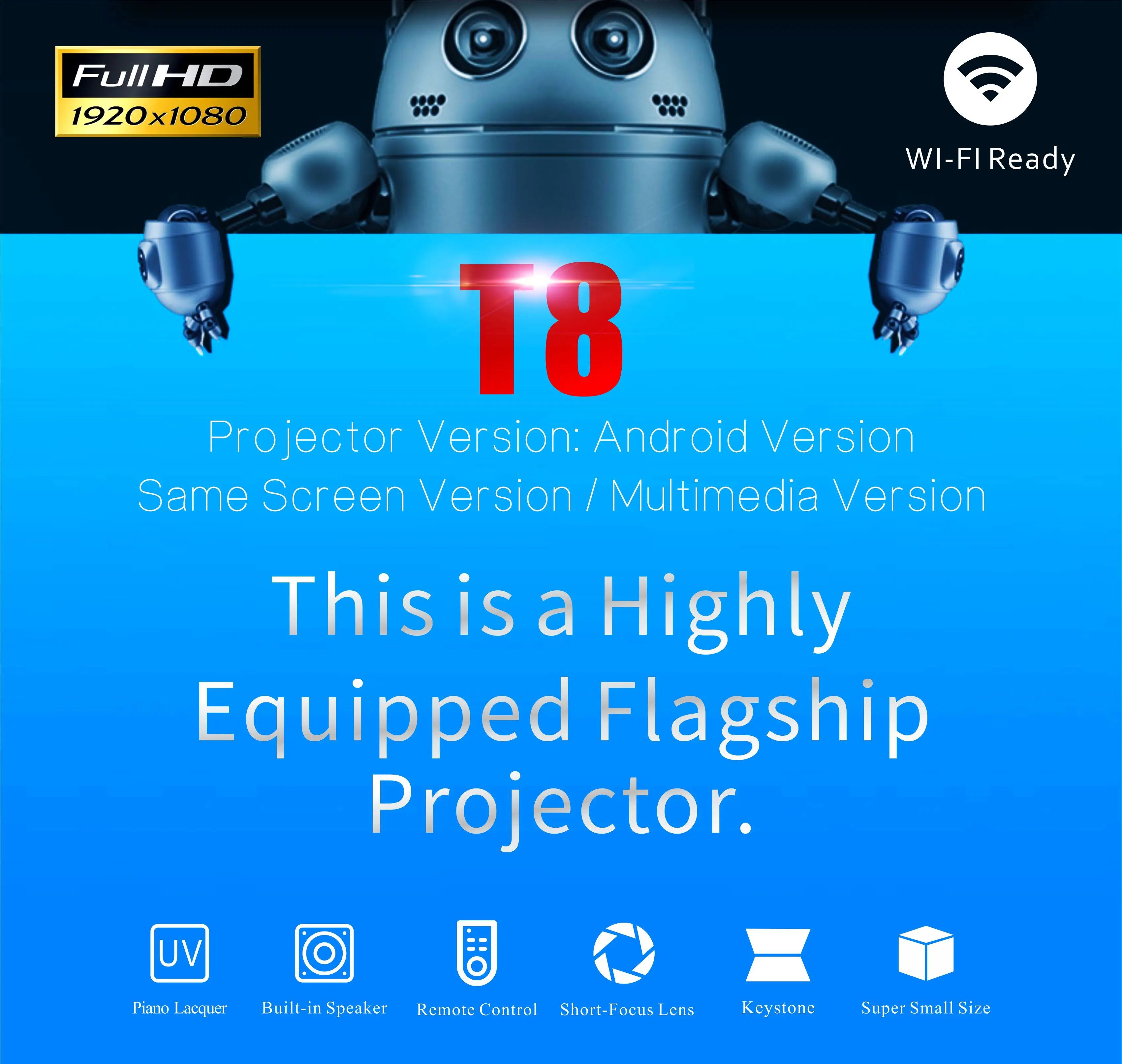 ByJoTeCH T8 светодиодный проектор 1920*1080 Full HD 1080P Android 7,1 4500 люменов Amlogic S905 2G 16G Proyector Beame домашний кинотеатр