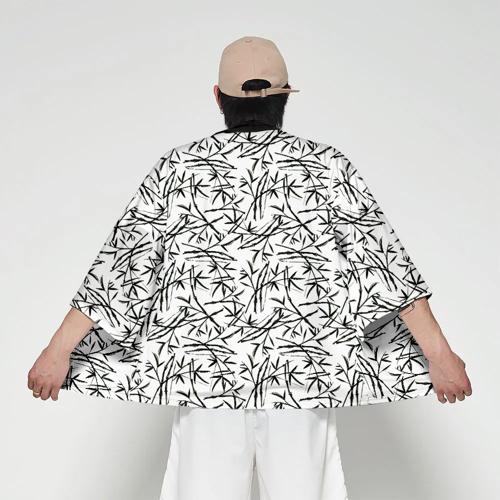 Японский рукав летучая мышь Haori Yukata кимоно летнее Кимоно Кардиган для мужчин Уличная 3D футболка кран суши костюм самурая кимоно