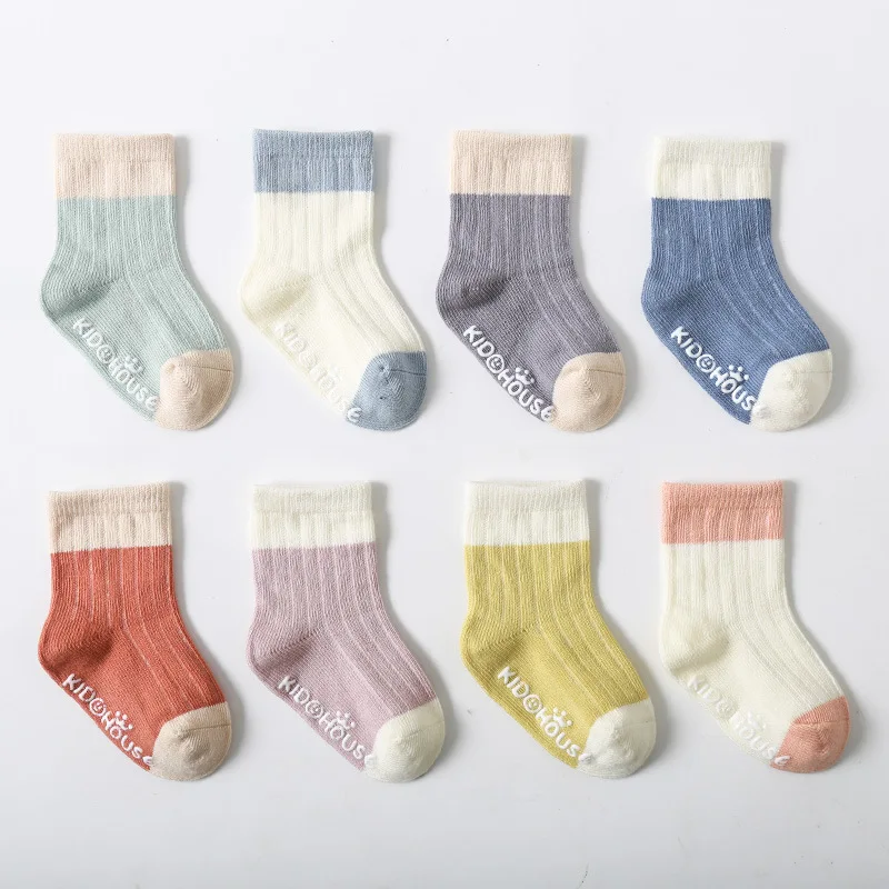 3 paia/lotto calzini per bambini solido a strisce quattro stagioni ragazzo antiscivolo calzini neonato calzini in cotone per ragazze 0-36 mesi