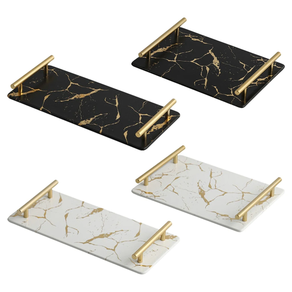 

Marble Texture Serving Tray Easy Clean Ceramic Makeup Jewelry Storage for Living Room Decoration Kitchen Tableware