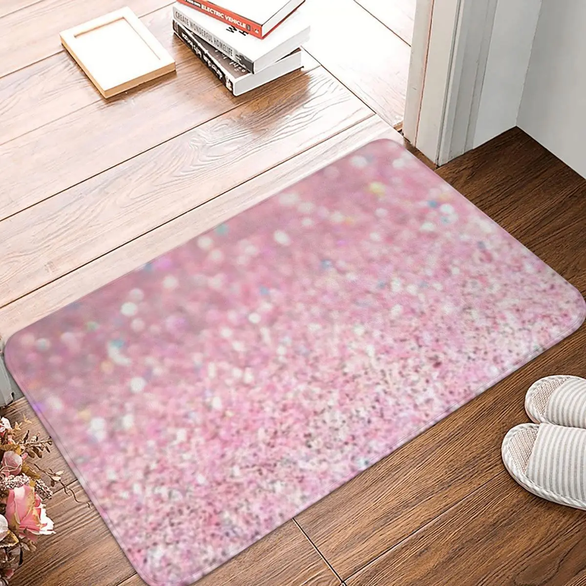 

Pink Glitter Doormat Carpet Mat Rug Polyester Non-Slip Floor Decor Bath Bathroom Kitchen Living Room 40x60
