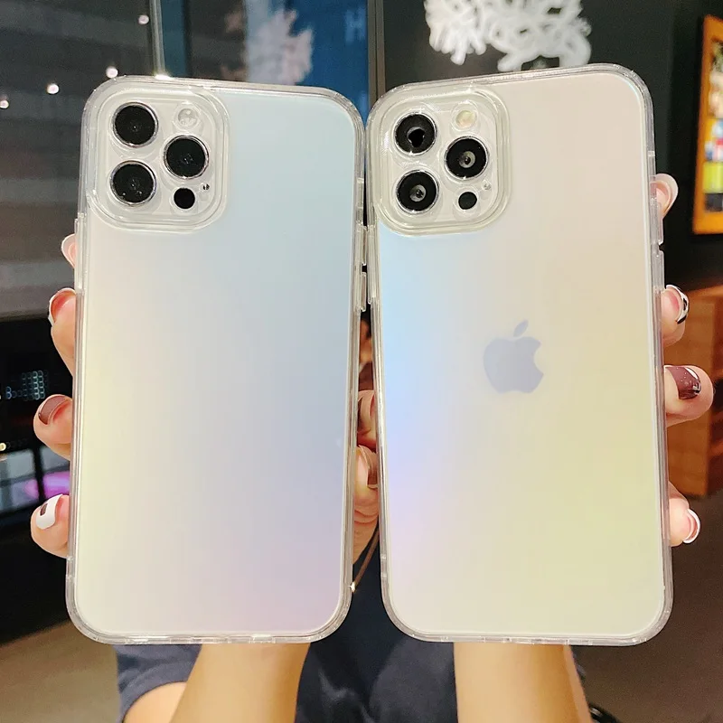 

High quality Rainbow laser Phone Case For iPhone 13 11 12 Pro Max 12 Aurora Matte Soft TPU+Hard PC Back Cover Coque Fundas