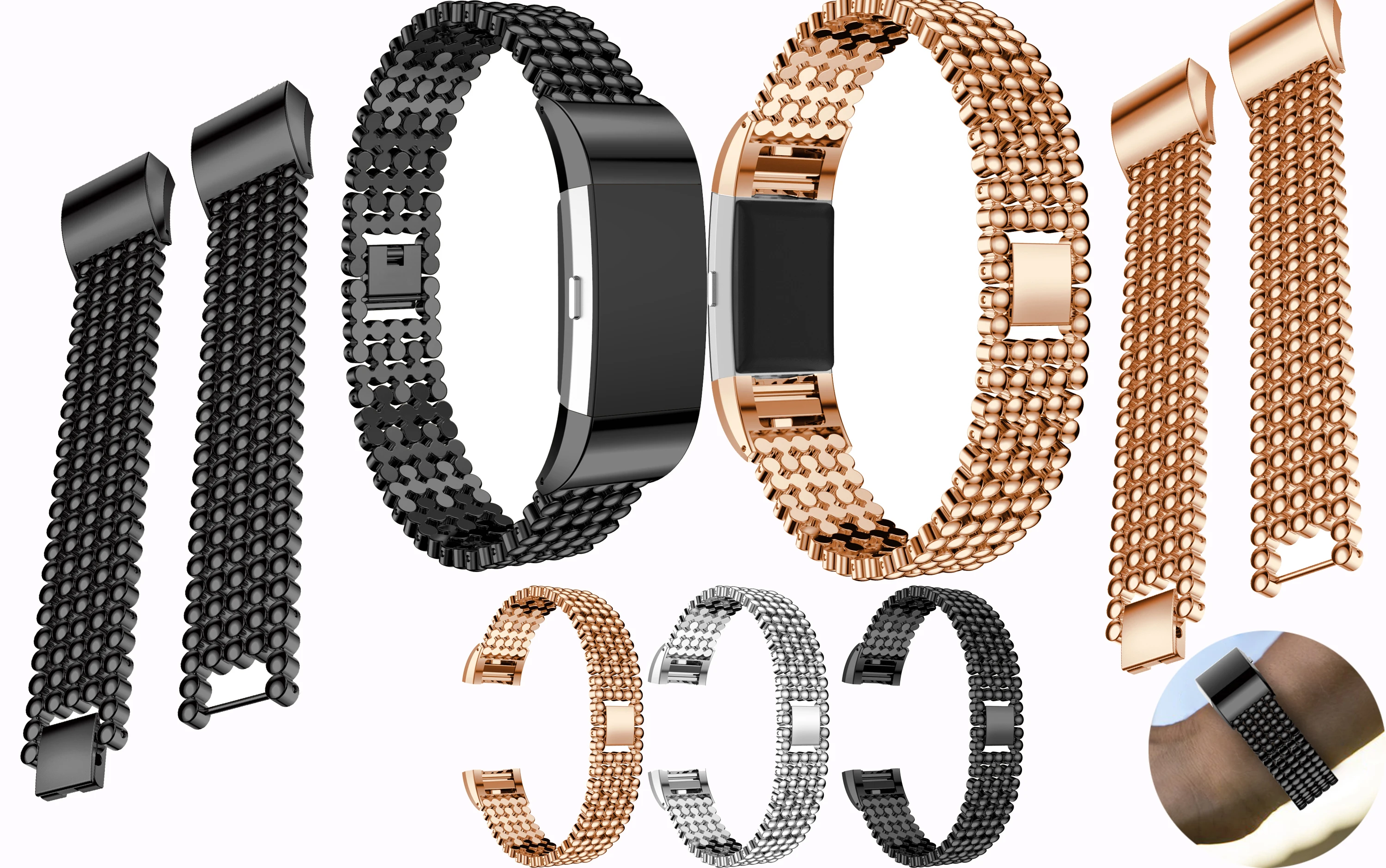 

Ремешок для умных часов Fitbit Charge 2, сменный Браслет из алюминиевого сплава с плоским основанием, с бусинами, для Fitbit Charge 2