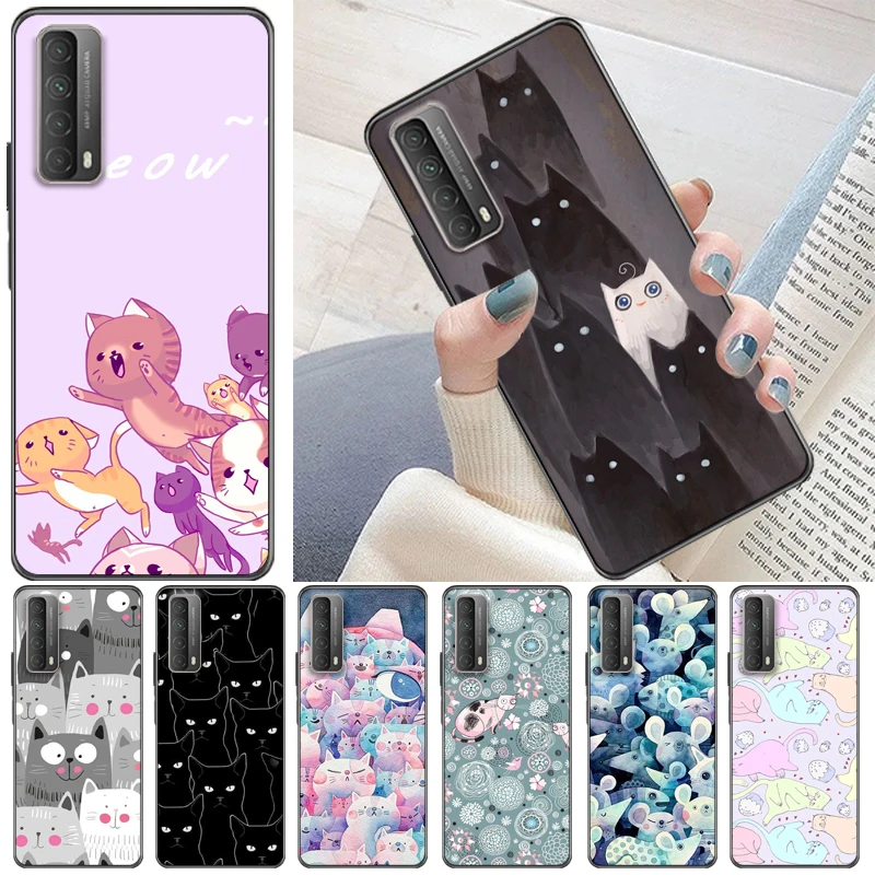 

Cats Hey Buddy Human Friends Color Painting Phone Case For Huawei P Smart Z 2019 2021 Coque Cases Carcasa Back Cover