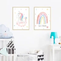 cartoon rainbow unicorn paper sticker wood grain photo frame children bedroom background beautification decorative wall stickers