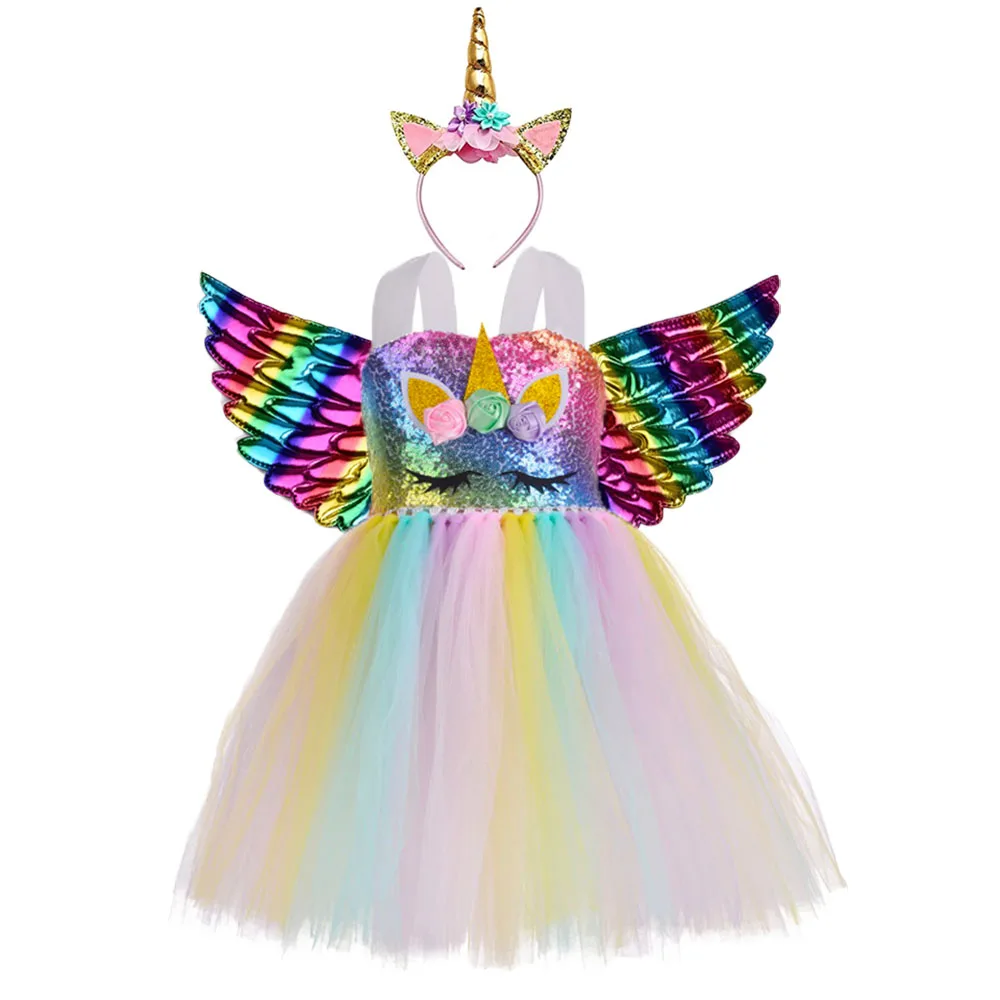 Платье с радужными блестками для девочек костюм пони Единорога детей ясельного