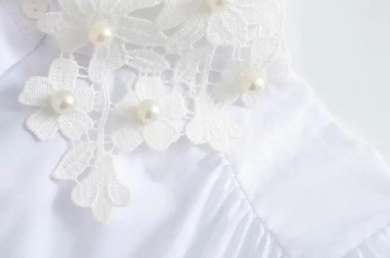 

Women Fashionable European and American Style Heavy Industry Neckline Beaded Design Long-Sleeved Shirt Ladies Fan Cotton Shir