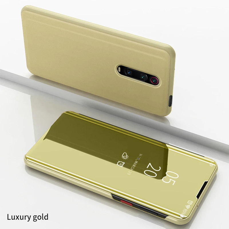 Умный зеркальный флип чехол для Xiaomi Redmi Note 7 8 5 6 Pro для Redmi 8A 7A 6A 5A 5 Plus Pro Note 4X K20 9T Pro S2 Y2 Y3 Go - Цвет: Glod