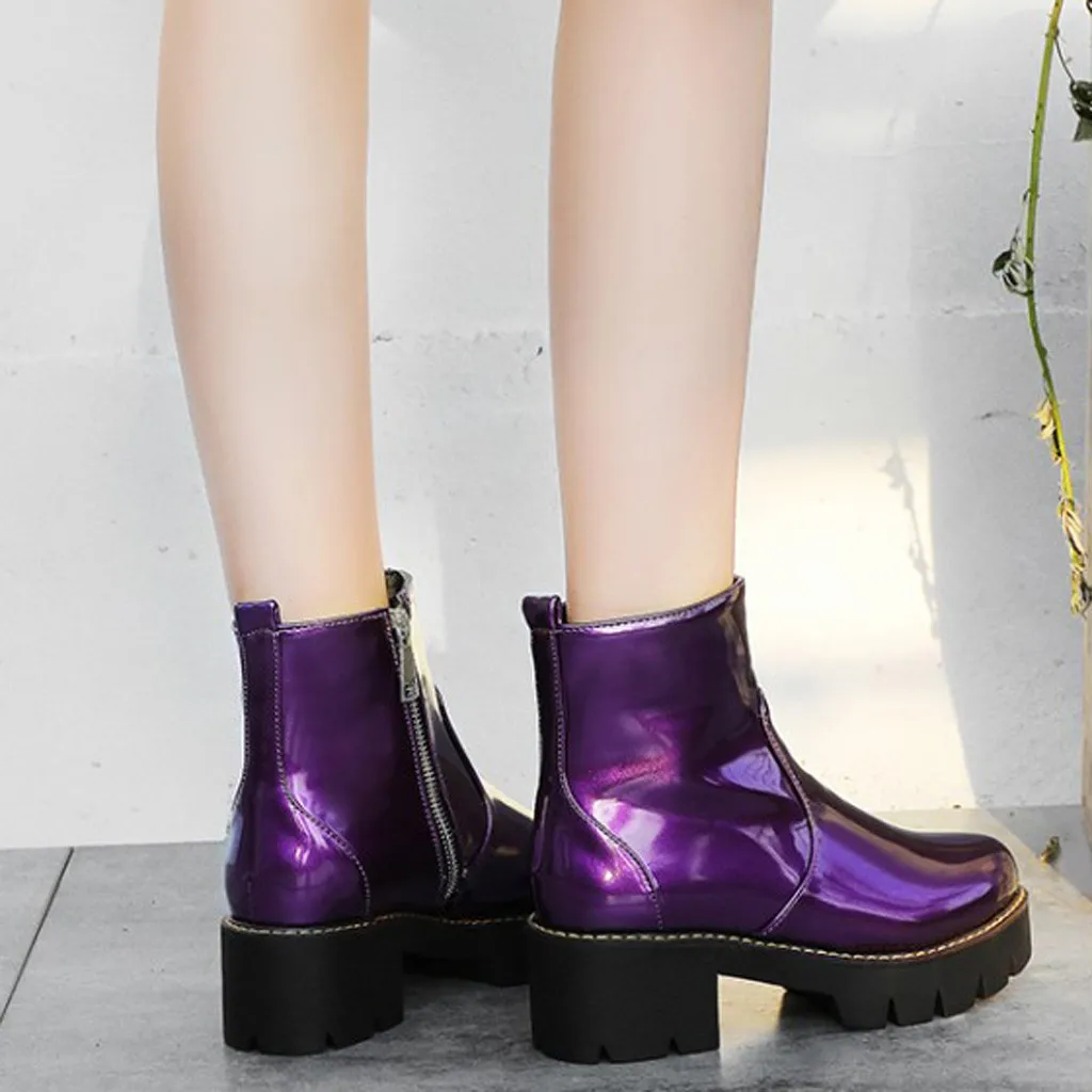 Женские ботильоны из искусственной кожи фиолетовые желтые черные зимние ботинки