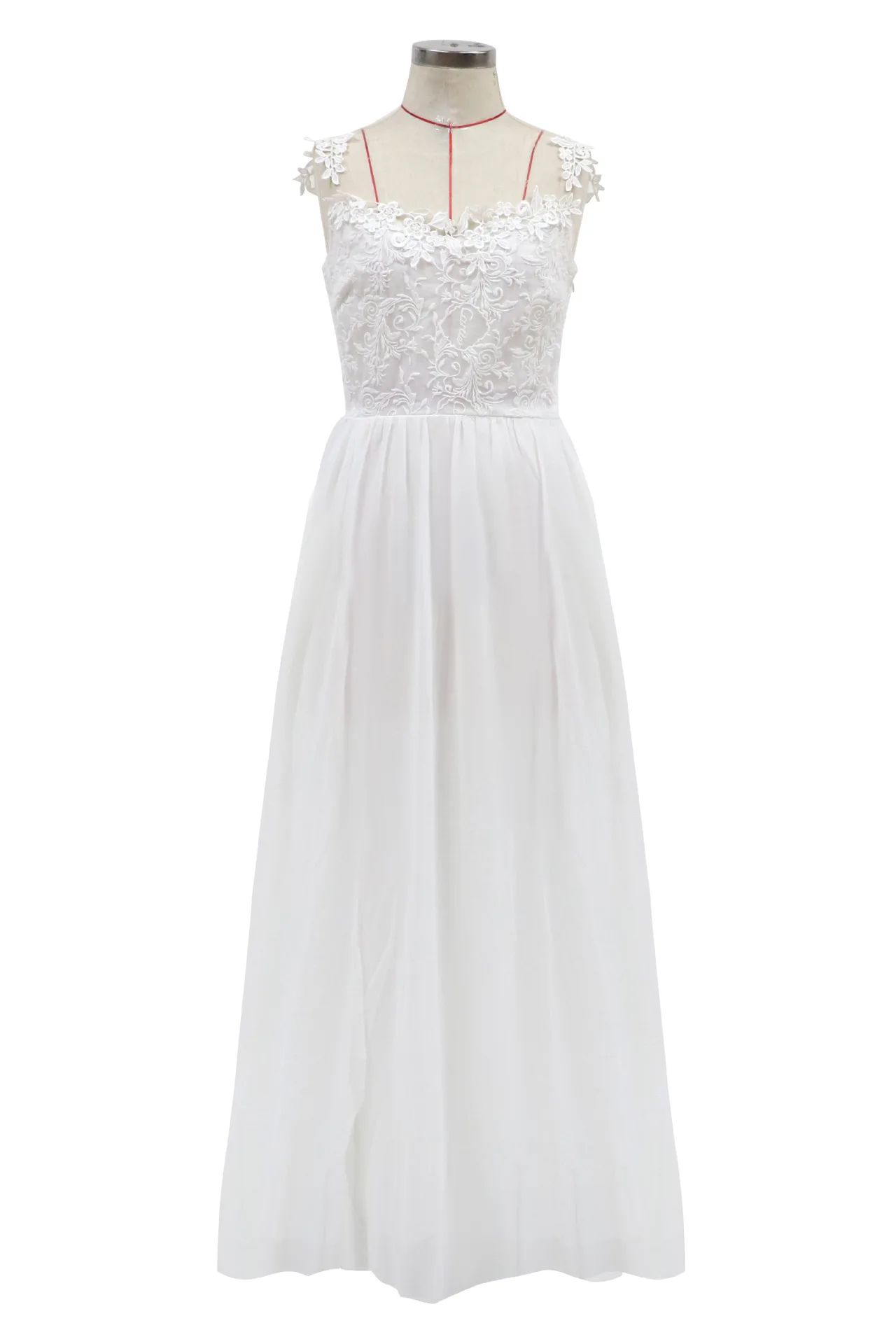 

Hollow Out White Dress Sexy Women Long Lace Dress Cross Semi-Sheer Plunge V-Neck Short Sleeve Lace Maxi Dress