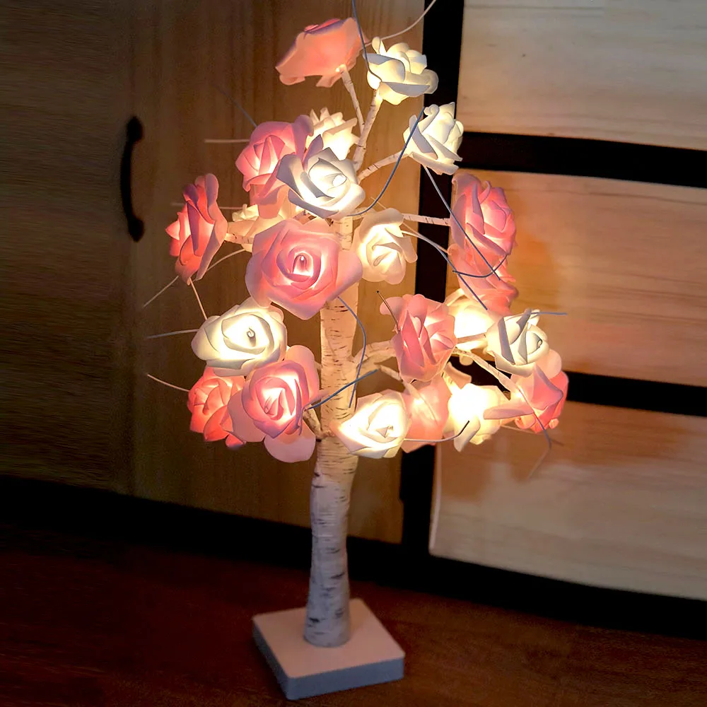 

LED Rose Flower Tree Light 24LED USB / Battery Operated Touch Switch Tabletop Christmas Wedding Decorative Lights