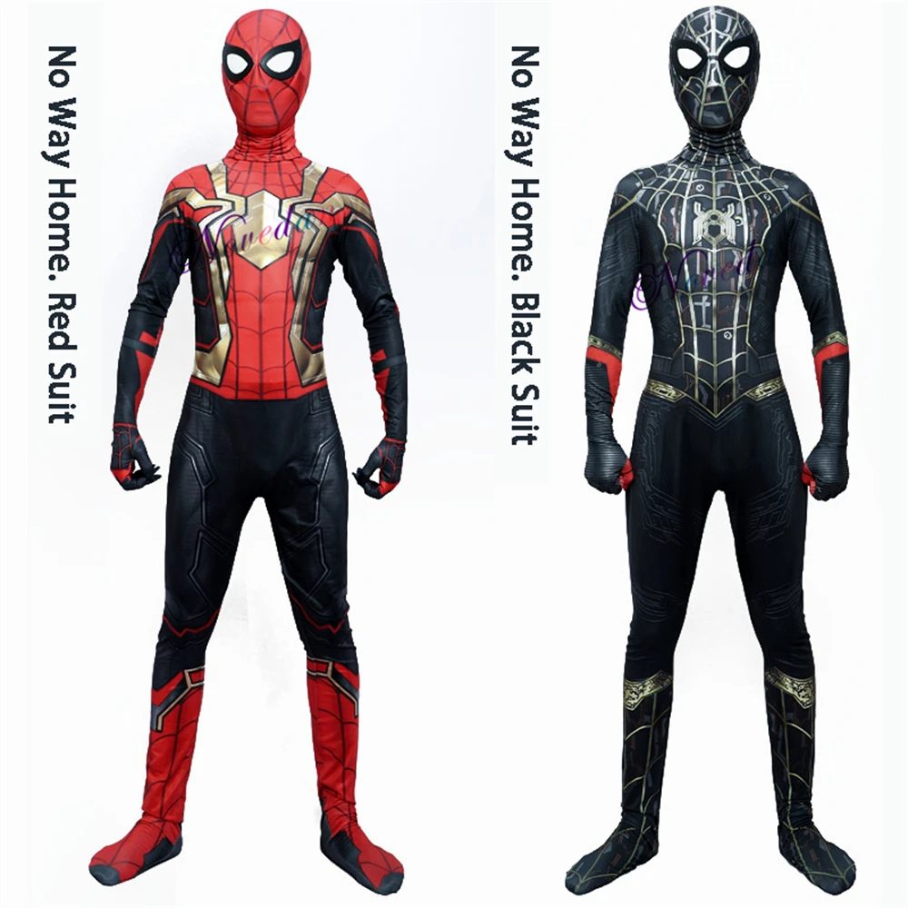 No Way Home Cosplay Costume Black Red Spandex Superhero Zentai Suit Bodysuit Tom Holland Carnival Costume For Kids Men Adult