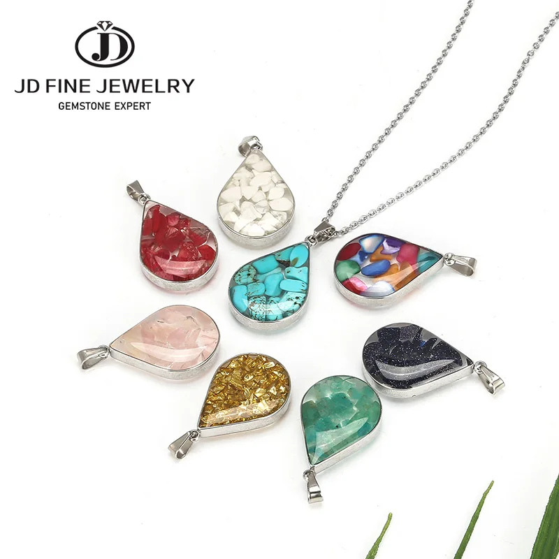 JD хорошие Подвески Luck ожерелья натуральный красочный камень в форме капли воды