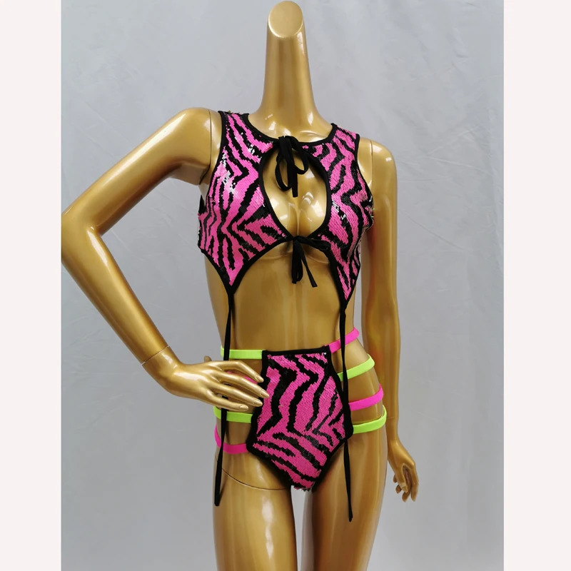 Mix Sequin Embroidery Glitter Embellished Bikini Swimsuit Set Women 20 EDC Dress Rave Cosplay Costumes Carnival Party | Тематическая