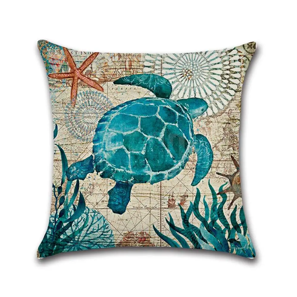 Turtle Printed Cushion Cover Sea Style Octopus Cotton Linen Decorative Pillow Case Sofa caseXG01 | Дом и сад