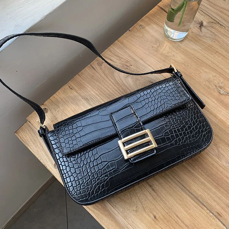 Сумка на плечо женская с узором под кожу крокодила винтажная дизайнерская