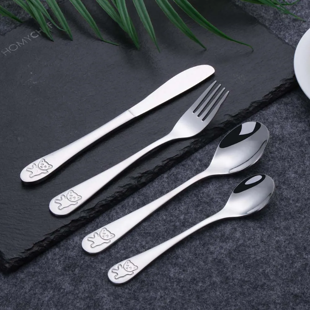 

1 Pcs Portable Baby Dishes Stainless Steel Teaspoon Spoon Fork Knife Utensils Baby Kids Learning Eating Habit Children Tableware