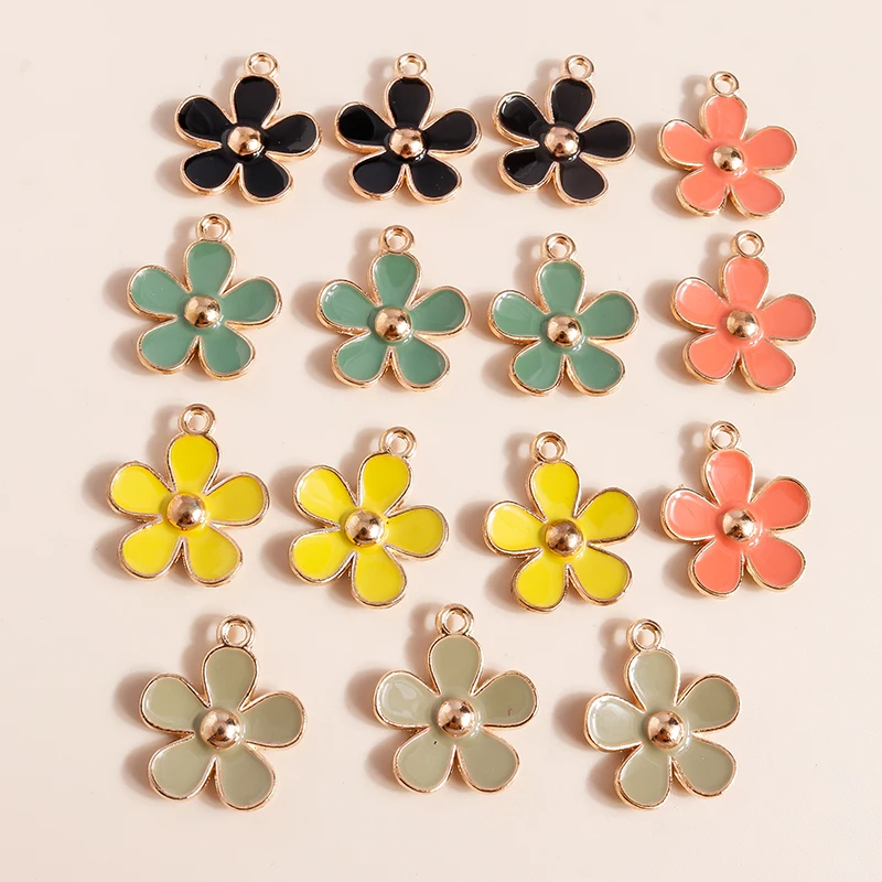 

10pcs 21*18mm Cute Enamel Cherry Flower Charms Pendants for Necklaces Earrings Making Accessories Handmade DIY Jewelry Making