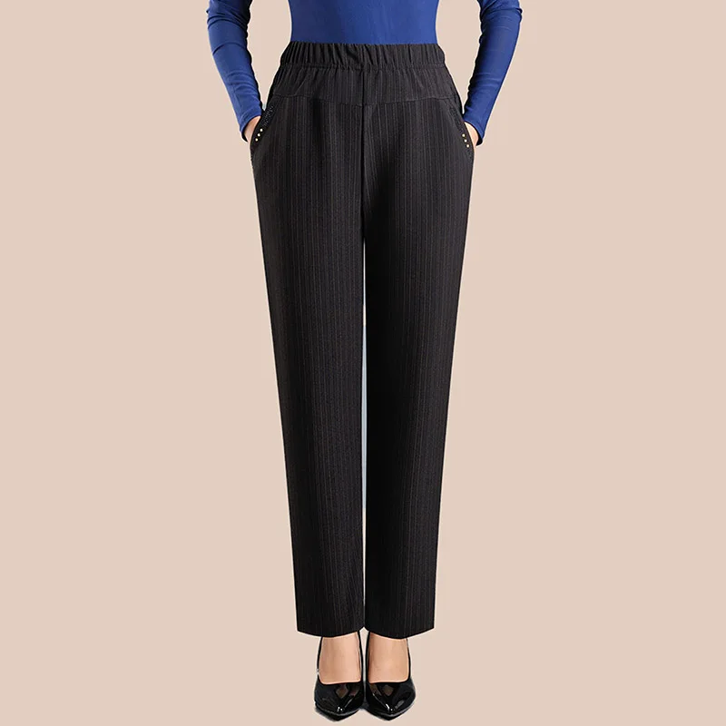 Office Lady Black stripe Suit Pants Women High Waist Solid Long Trousers Fashion Pockets Pantalones Plus Size | Женская одежда