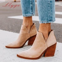 fashion ankle boots pointed toe womens autumn zipper high heels woman shoes shallow ladies short booties female footwear 2021