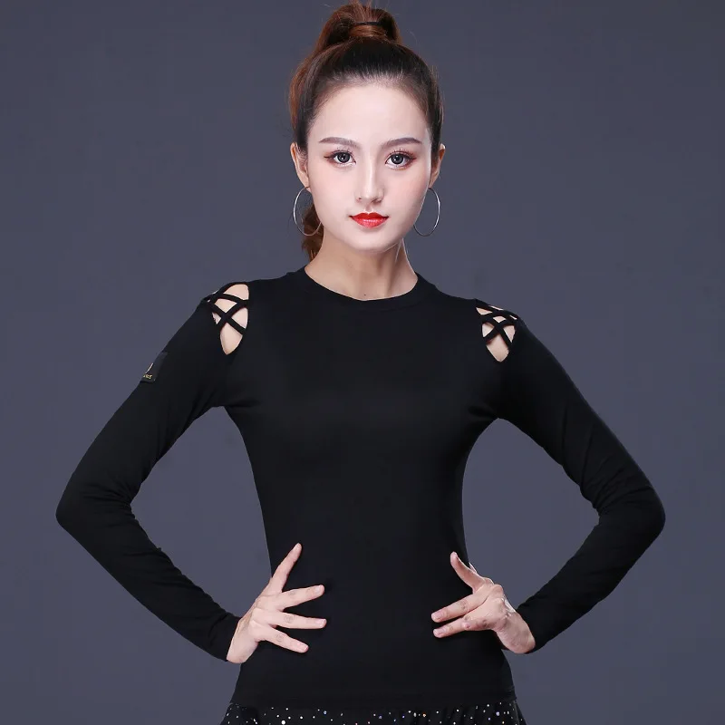 

Adult Latin Dance Tops Woman Autumn Winter Long Sleeve Modal Slim Fit Ballroom Chacha Samba Tango Dance T-shirt Practice Wear