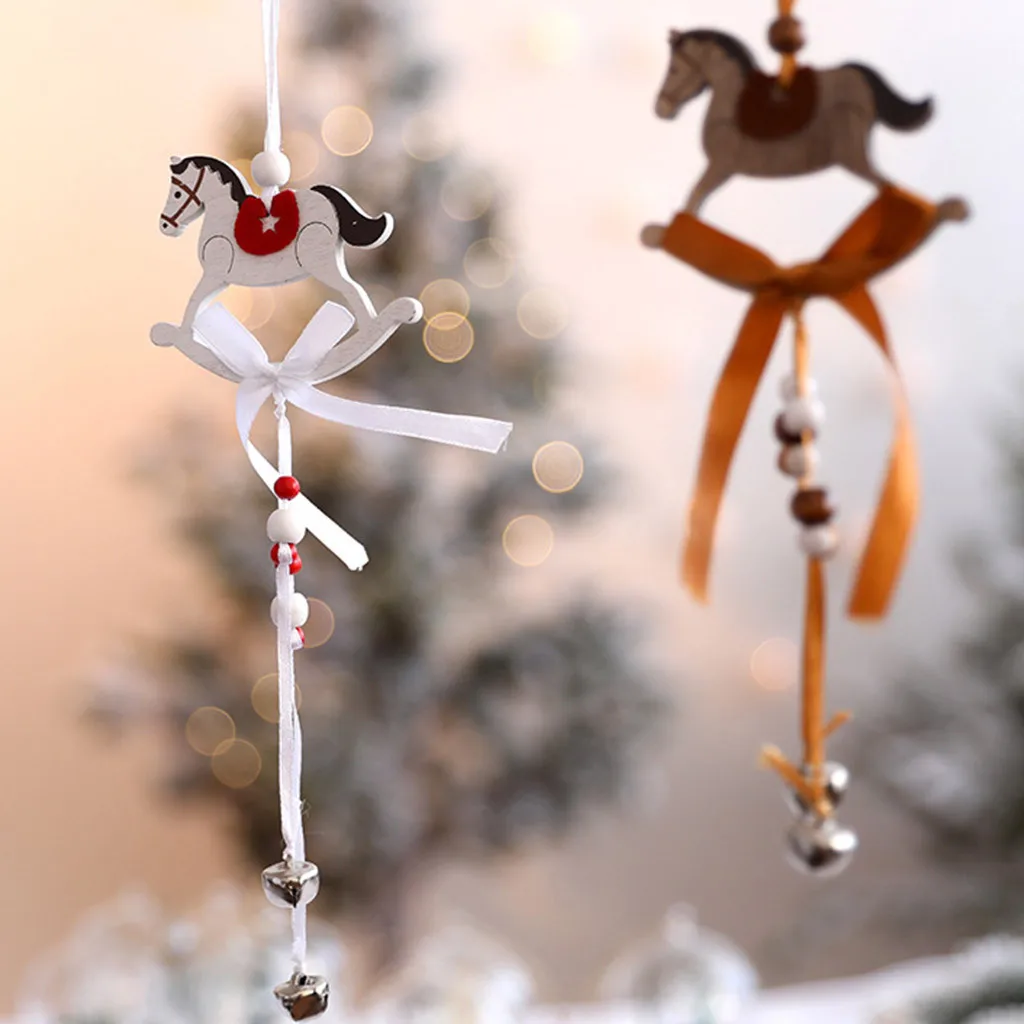 Рождественский мультяшный колокольчик с лошадью деревянное украшение животными