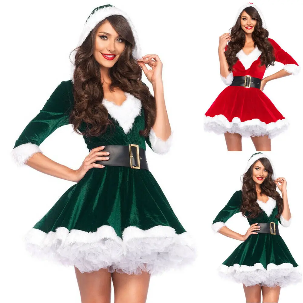 

New Miss Santa Claus Outfits Women Christmas Dresses Adult Costume Half Sleeve Modis Ladies Fancy Dress Xmas Winter Red Vestidos