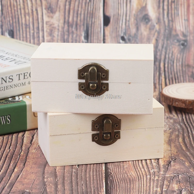 

Rectangular Retro Home Storage Box Natural Wooden With Lid Gold Lock Jewelry Case Wooden Box Jewelry Storage Box