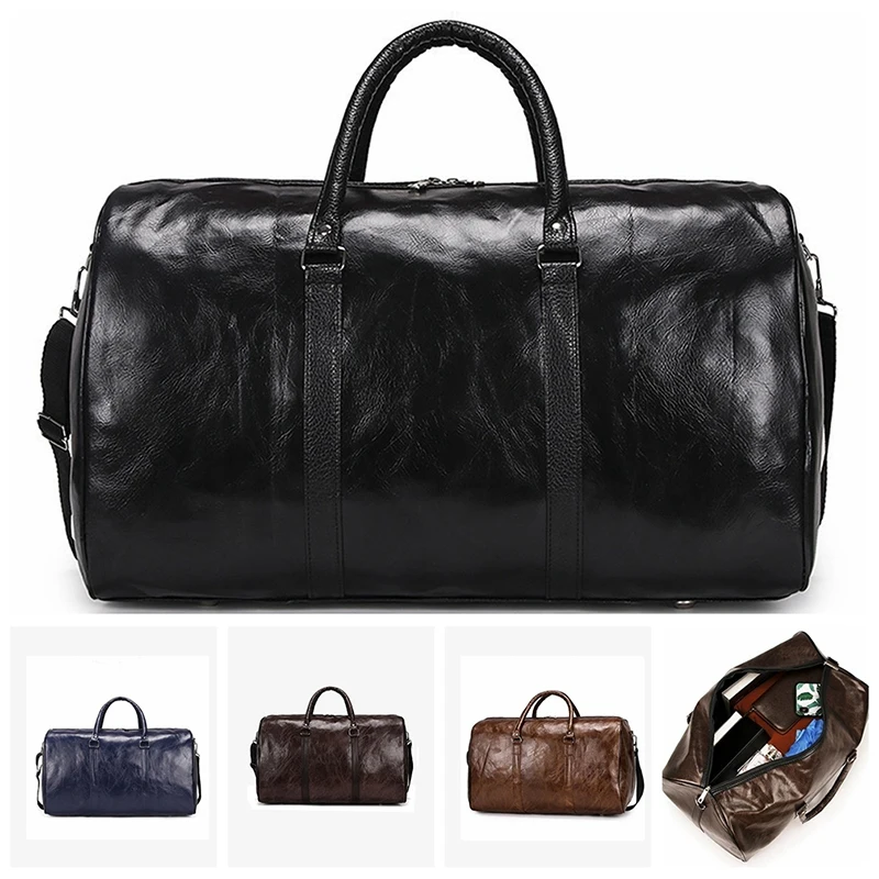 

Кожаная дорожная сумка, большая спортивная сумка с отдельным карманом для фитнеса, чемодан на плечо, модная черная мужская сумочка из искус...