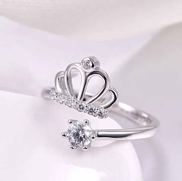 

White-plated platinum crown ring female index finger imitation silver jewelry accessories Japanese Korean fashion opening ring
