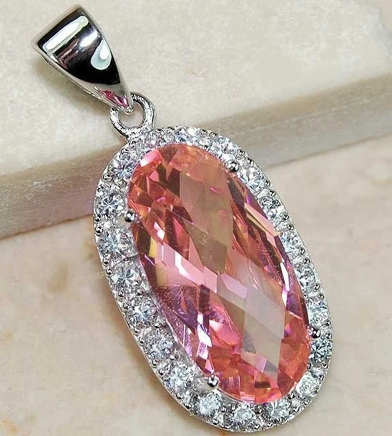 Элегантные розовые подвески в форме капли с большим кристаллом циркония для
