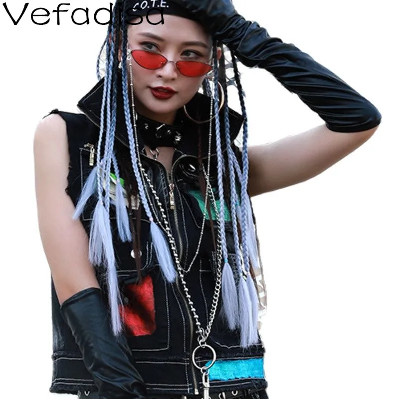 

Vefadisa Fashion Autumn Multi-pocket Denim Vest Women 2021 Stitching Color Vest Coat Sleeveless Female Denim Jacket QYF6363