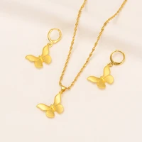 bangrui cute gold color butterfly pendant necklace earrings for women elegant jewelry sets african arab jewelry gifts