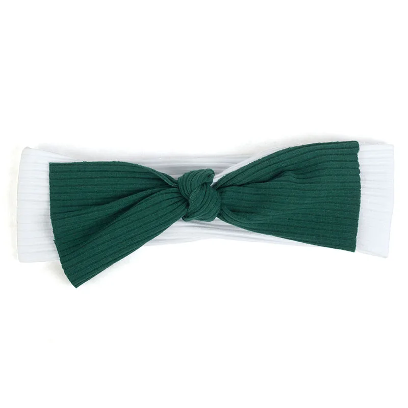 Green White Geebro/ребристая повязка на голову с бантом для маленьких девочек, мягкая эластичная хлопковая повязка для волос, аксессуары, тюрбан, детский головной убор AQ019 - Цвет: Green White