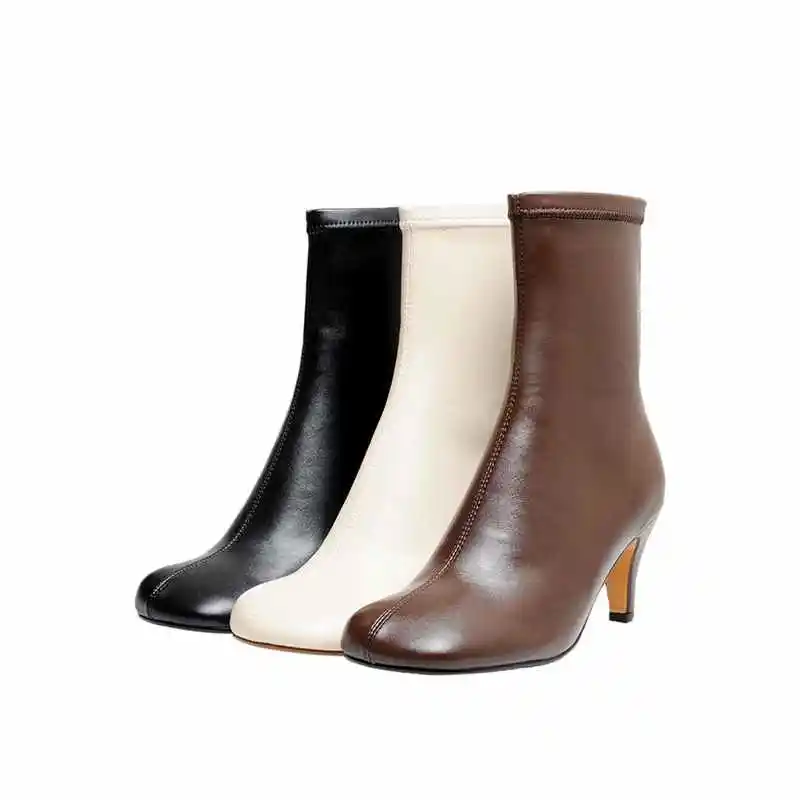 

Lanxuryee european style microfiber streetwear three colors big square toe thin high heel back zip pretty girls ankle boots L86