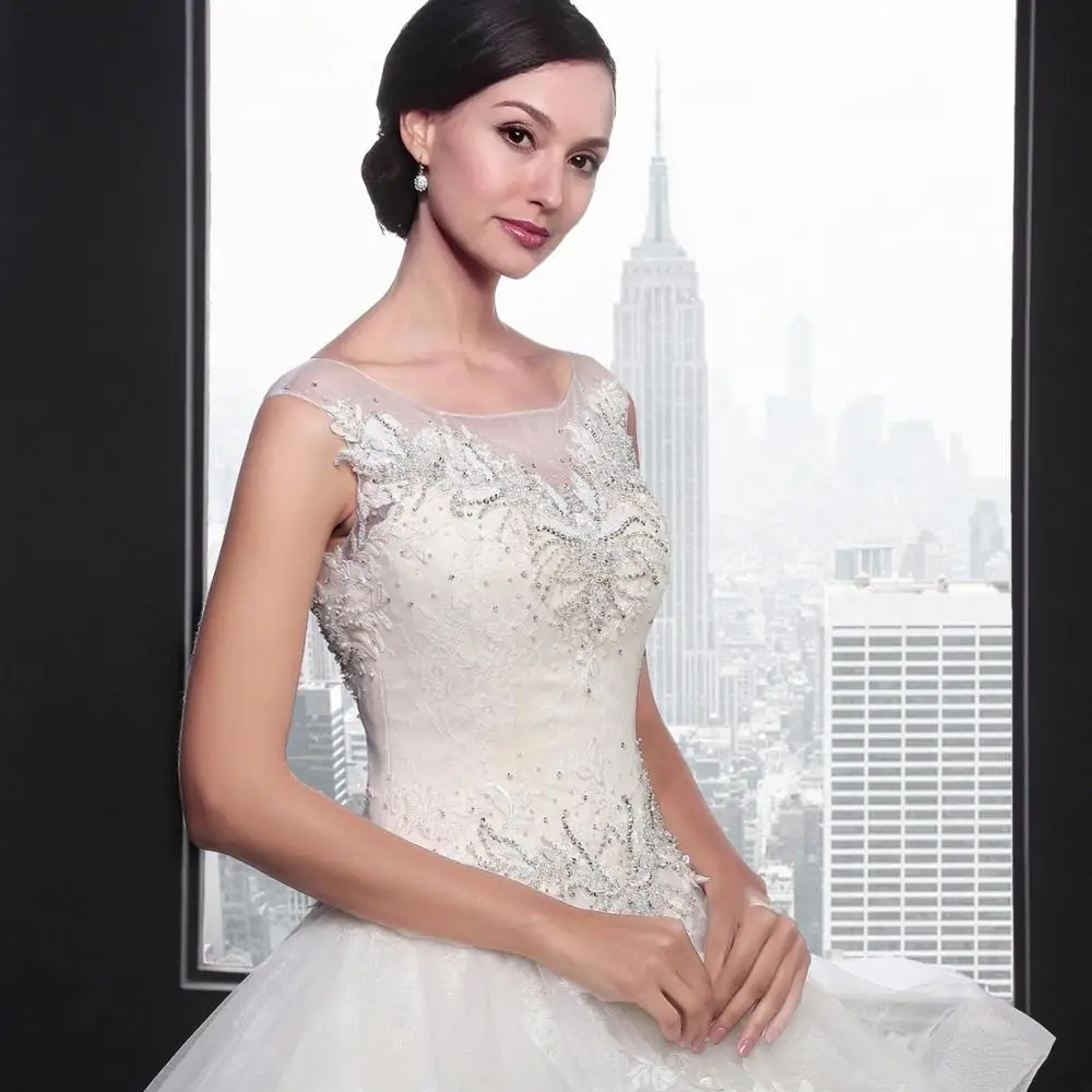 

Q001 new style wedding gowns for bride 2020 crystal beading wedding dress with tiered skirts luxury church dresses for women