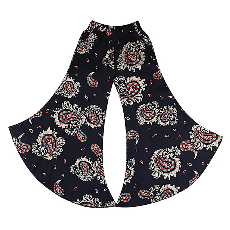 

Summer Casual Cotton Women's Linen Retro Print Bohemian Leg High Waist Wide Legs Trousers Skirts Beach Holiday Pants
